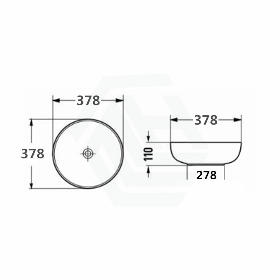 378X378X110Mm Bathroom Wash Basin Round Above Counter Gloss White Ceramic