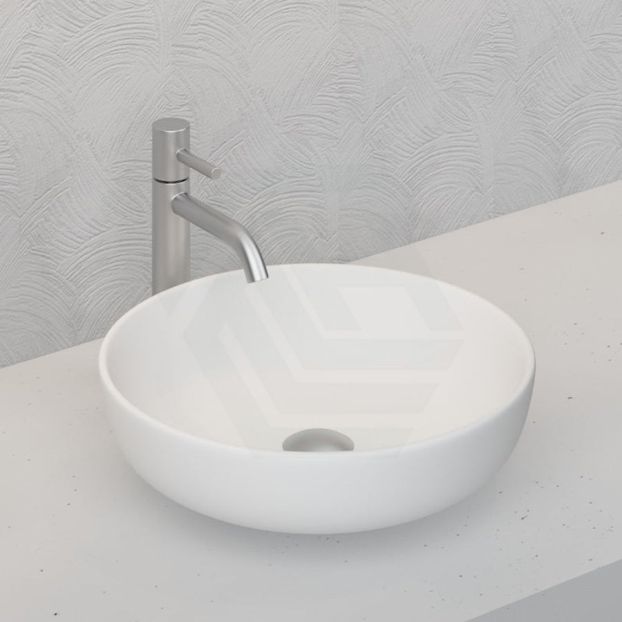 378X378X110Mm Bathroom Wash Basin Round Above Counter Matt White Ceramic Basins