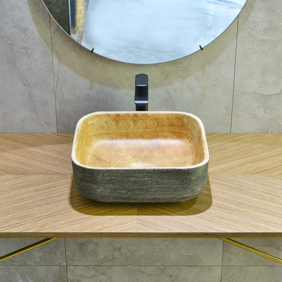 380X380X140Mm Square Porcelain Above Counter Basin Bathroom Wash Art Pumpkin&green Exterior