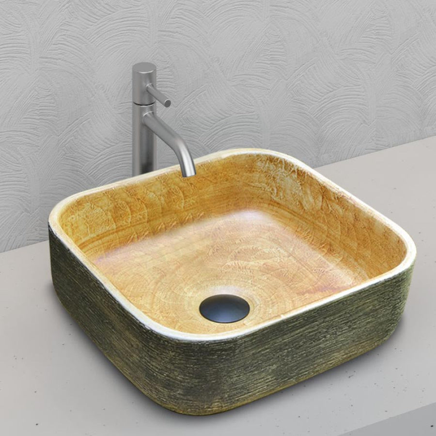 Above Counter Porcelain Basin Square Pumkin Green