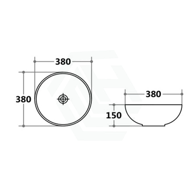 380X380X150Mm Round Above Counter Gloss White Ceramic Basin With Overflow