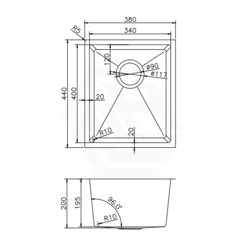 380X440X200Mm 1.2Mm Handmade Top/undermount Single Bowl Kitchen Sink