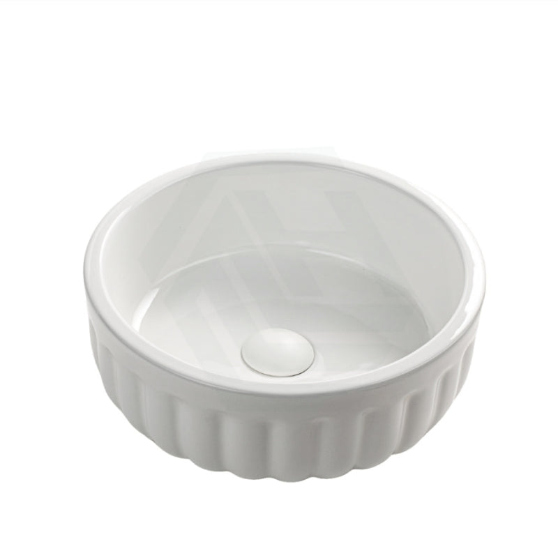 385X385X135Mm Round Gloss White Fluted Above Counter Basin Ceramic Basins