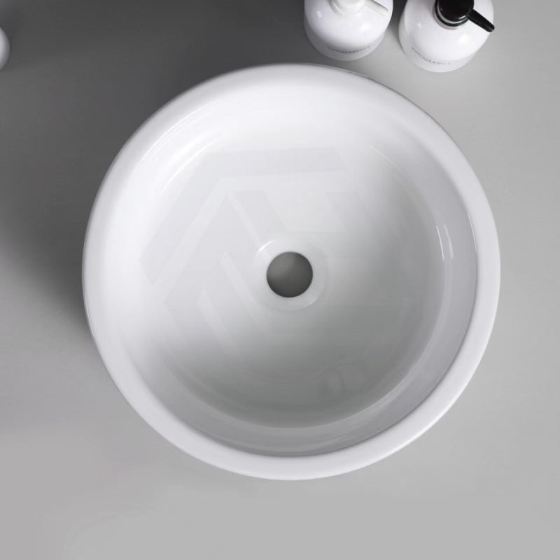 385X385X135Mm Round Gloss White Fluted Above Counter Basin Ceramic Basins