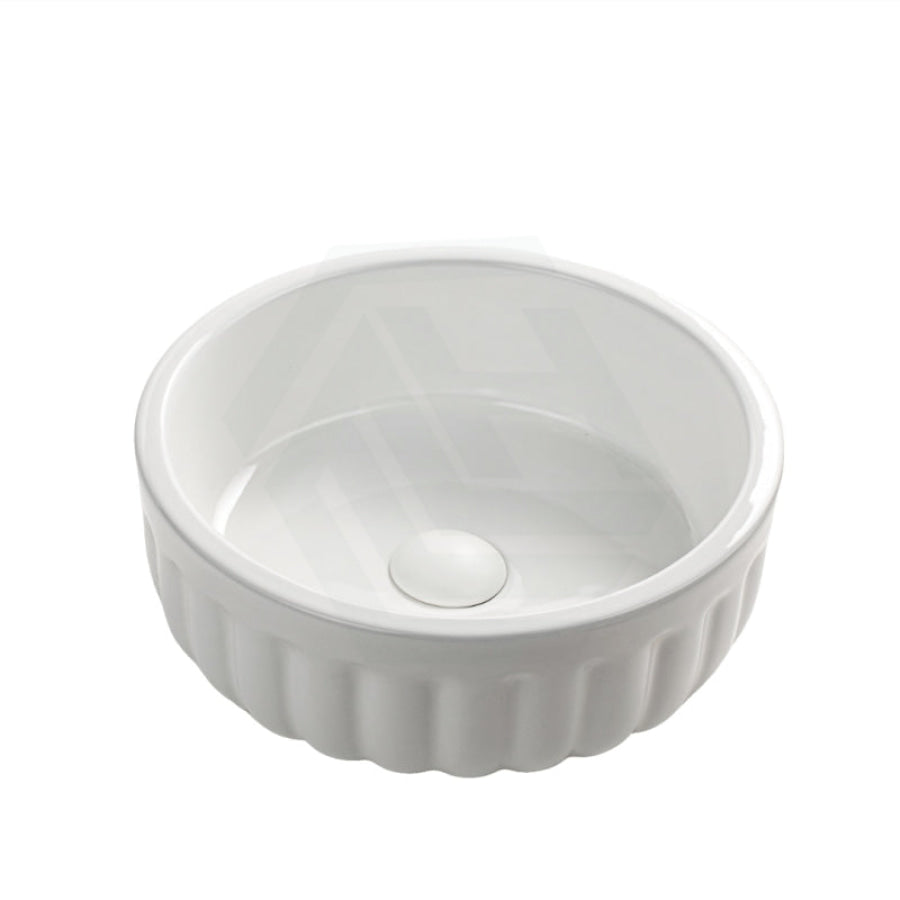 385X385X135Mm Round Matt White Fluted Above Counter Basin Ceramic Basins