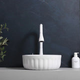 385X385X135Mm Round Matt White Fluted Above Counter Basin Ceramic Basins