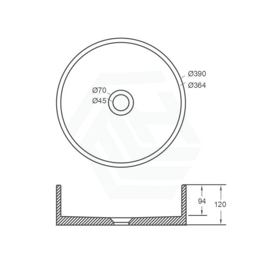 390X390X120Mm Round Above Counter Concrete Basin French Grey Pop Up Waste Included Basins