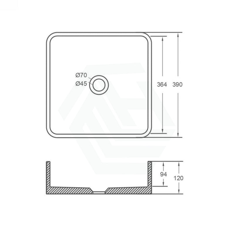 390X390X120Mm Square Above Counter Concrete Basin Pop Up Waste Included Basins