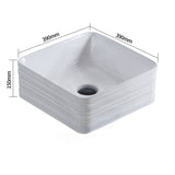 390X390X150Mm Square Gloss White Above Counter Ceramic Wash Basin Textured Outside