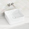 390X390X150Mm Square Gloss White Above Counter Ceramic Wash Basin Textured Outside Basins