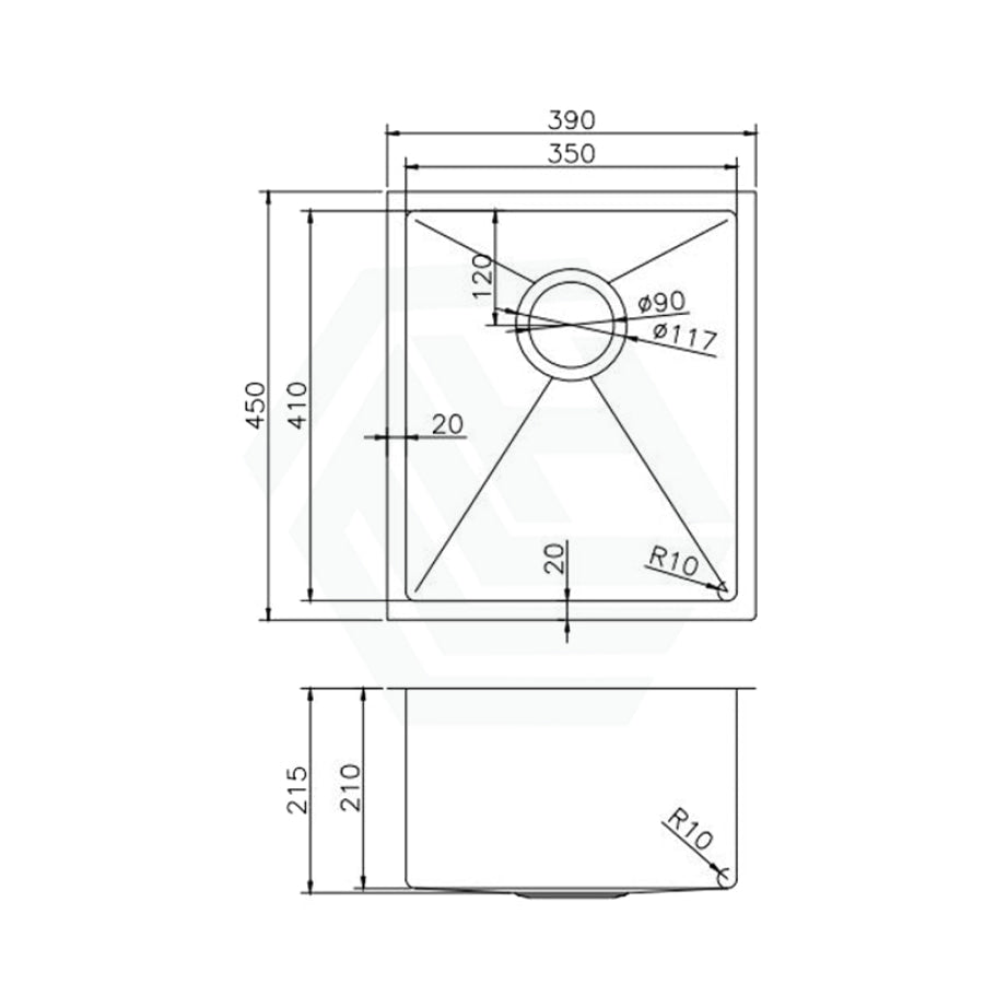 390X450X215Mm 1.2Mm Handmade Top/undermount Single Bowl Kitchen Sink