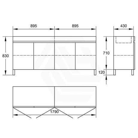 1500/1800Mm 4-Door Freestanding Bathroom Legs Vanity Double Multi-Colour Cabinet Only 1800Mm(Double