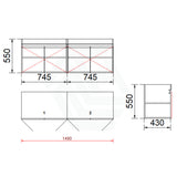 4-Door Wall Hung Bathroom Floating Vanity Double Bowls Multi-Colour Cabinet Only 1500Mm(Double Bowl)