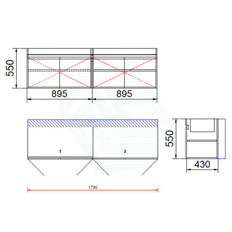 4-Door Wall Hung Bathroom Floating Vanity Double Bowls Multi-Colour Cabinet Only 1800Mm(Double Bowl)