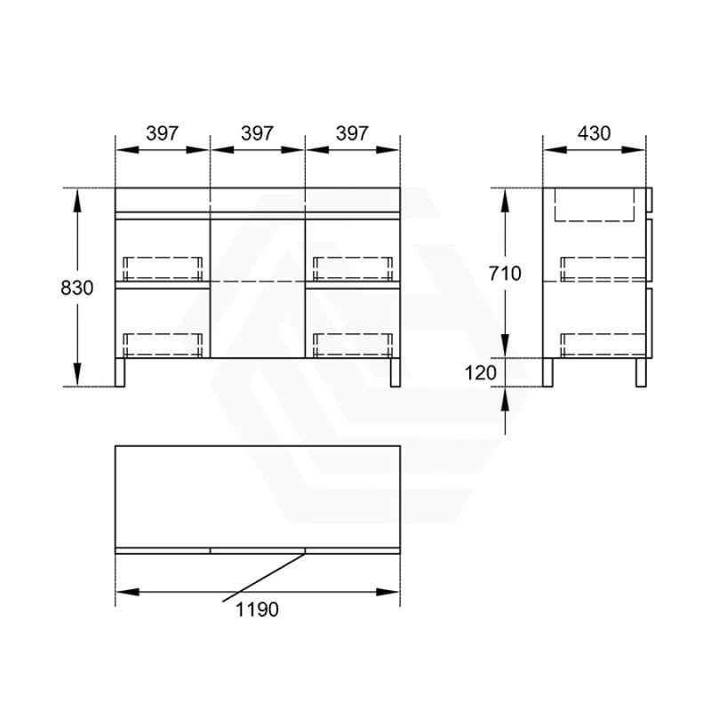 1200Mm 4-Drawer 1-Door Bathroom Freestanding Leg Vanity Single Multi-Colour Cabinet Only