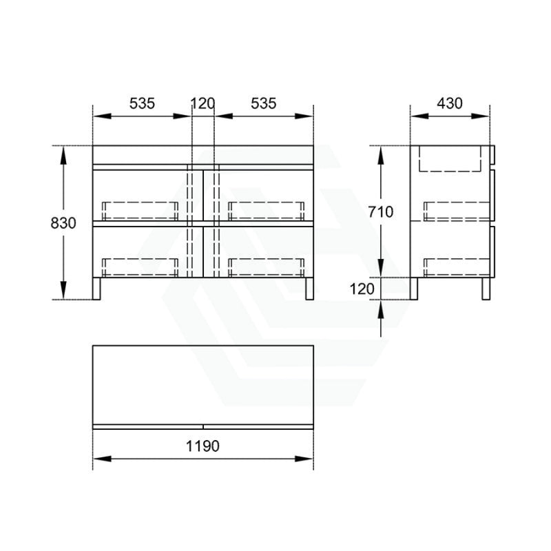 1200/1500/1800Mm 4-Drawer Bathroom Freestanding Leg Vanity Single/Double Multi-Colour Cabinet Only