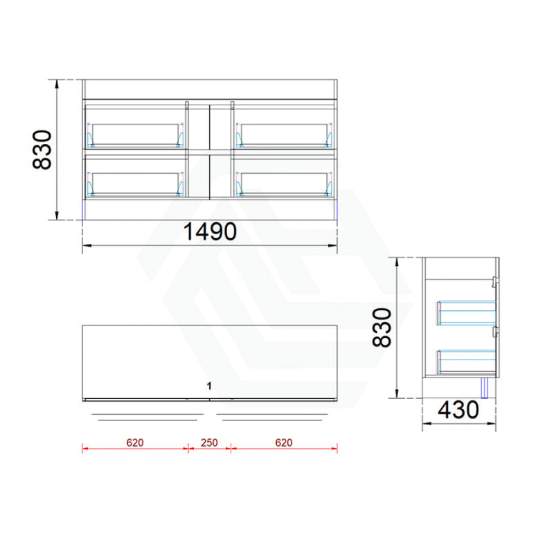 1200/1500/1800Mm 4-Drawer Bathroom Freestanding Leg Vanity Single/Double Multi-Colour Cabinet Only