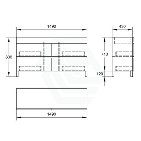 1200/1500/1800Mm 4-Drawer Bathroom Freestanding Leg Vanity Single/Double Multi-Colour Cabinet Only