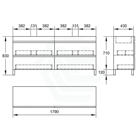 1200/1500/1800Mm 4-Drawer Bathroom Freestanding Leg Vanity Single/Double Multi-Colour Cabinet Only