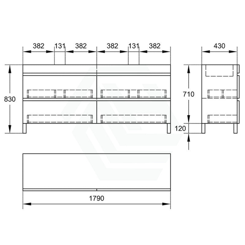 1200/1500/1800Mm 4-Drawer Bathroom Freestanding Leg Vanity Single/Double Multi-Colour Cabinet Only