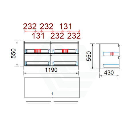 4-Drawer Wall Hung Bathroom Floating Vanity Multi-Colour Cabinet Only 1200Mm(Double Bowl) Vanities