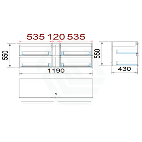 4-Drawer Wall Hung Bathroom Floating Vanity Multi-Colour Cabinet Only 1200Mm(Single Bowl) Vanities