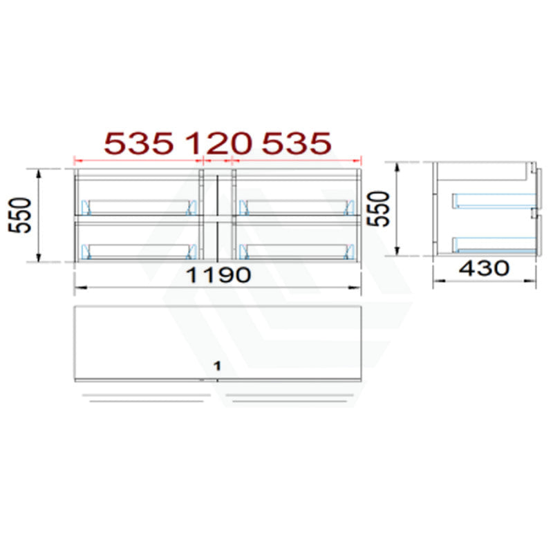 4-Drawer Wall Hung Bathroom Floating Vanity Multi-Colour Cabinet Only 1200Mm(Single Bowl) Vanities