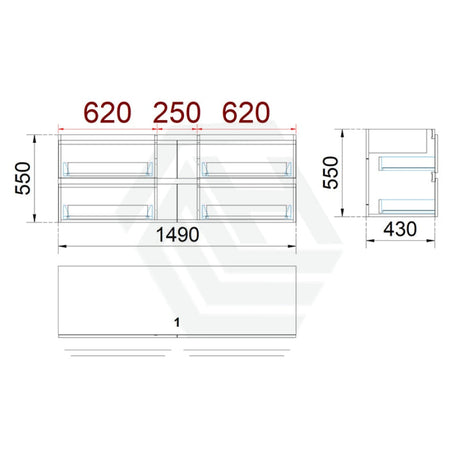 4-Drawer Wall Hung Bathroom Floating Vanity Multi-Colour Cabinet Only 1500Mm(Single Bowl) Vanities