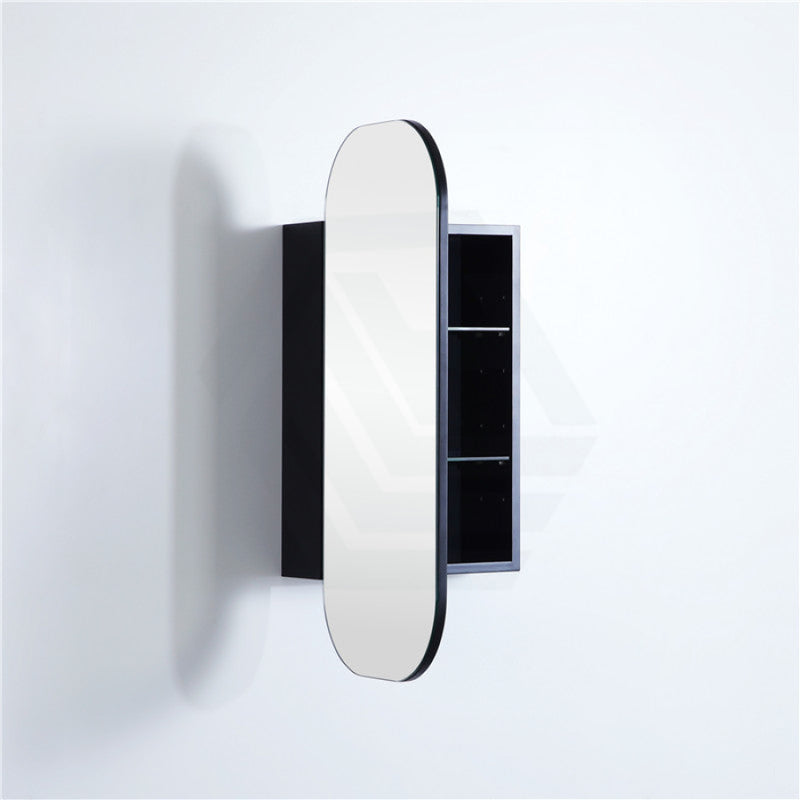 400Mm / 600Mm Matt Black Pvc Shaving Cabinet Pencil Mirror Wall Hung For Bathroom