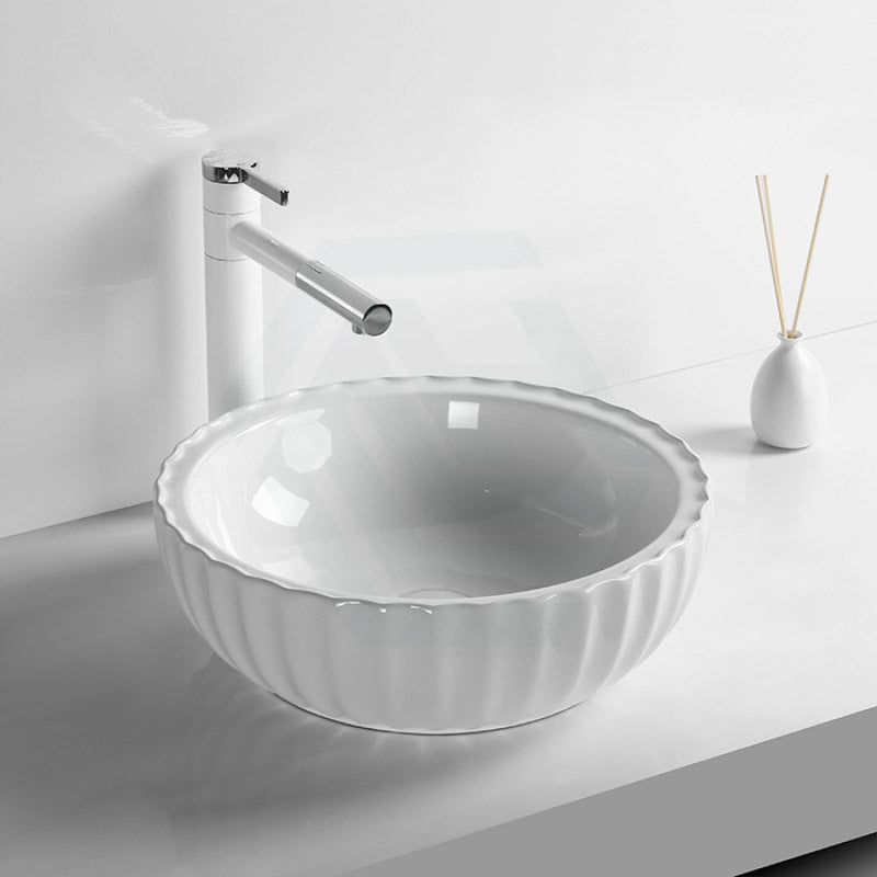 400Mm Round Above Counter Ceramic Basin Special Shape Gloss White Basins