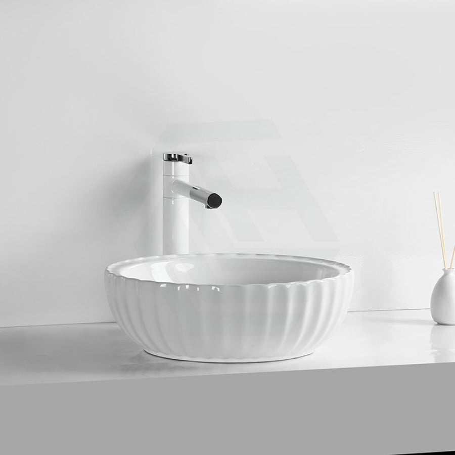 400Mm Round Above Counter Ceramic Basin Special Shape Gloss White Basins