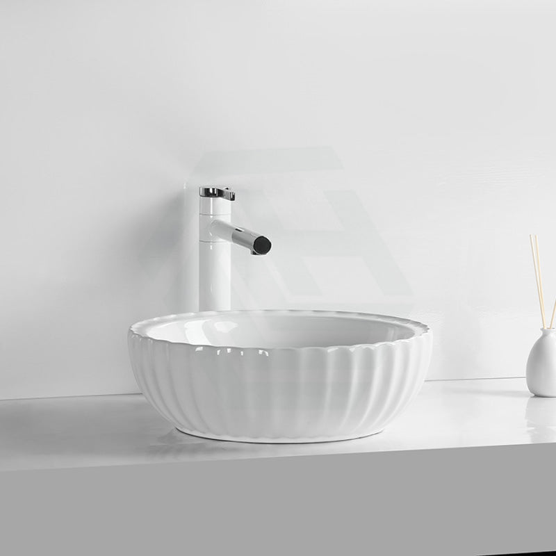 400Mm Round Above Counter Ceramic Basin Special Shape Gloss White Basins