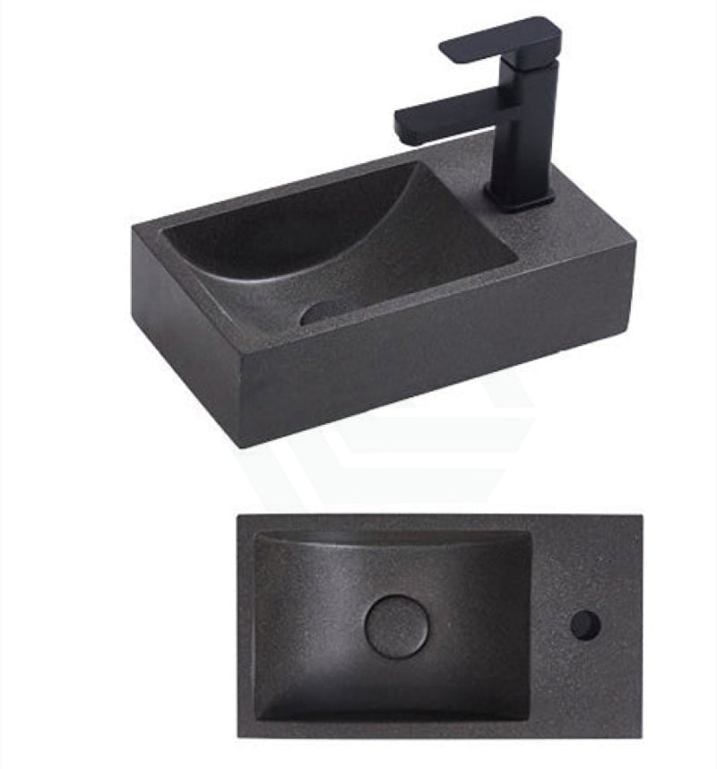 400X220X100Mm Rectangle Above Counter Concrete Basin Black Sandstone Pop Up Waste Included Left Or