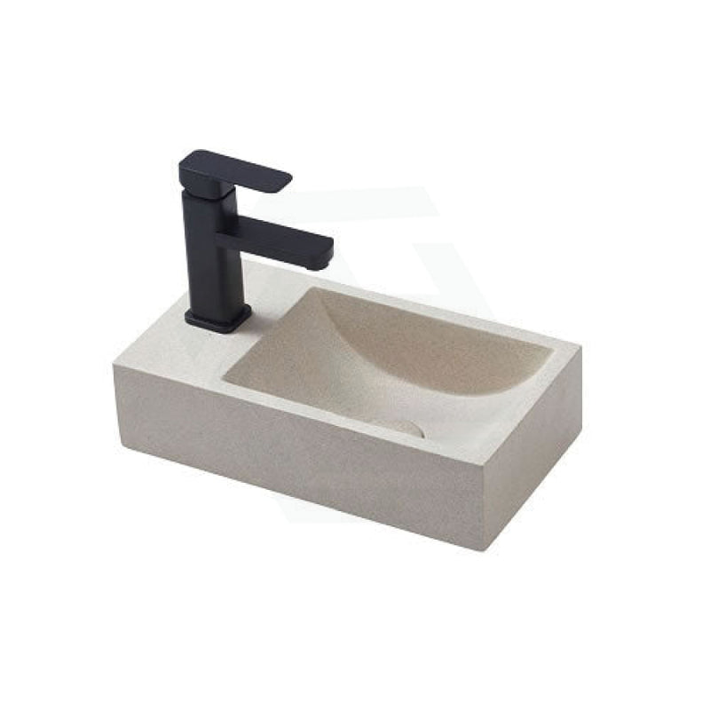 400X220X100Mm Rectangle Above Counter Concrete Basin White Sandstone Pop Up Waste Included Left Or