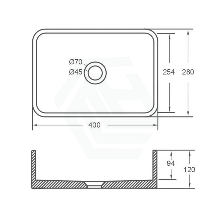 400X280X120Mm Rectangle Above Counter Concrete Basin French Grey Pop Up Waste Included Basins