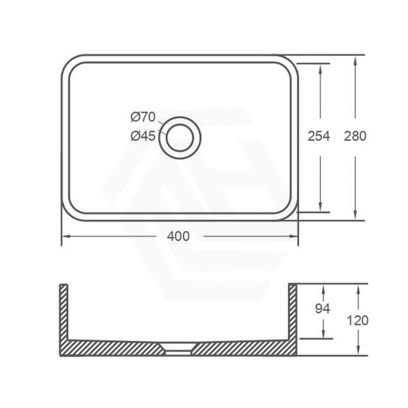 400X280X120Mm Rectangle Above Counter Concrete Basin French Grey Pop Up Waste Included Basins