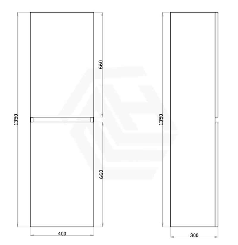 400X300X1350Mm Wall Hung Bathroom Vanity Tall Boy Dark Oak Wood Grain Pvc Vacuum Filmed Mdf Board