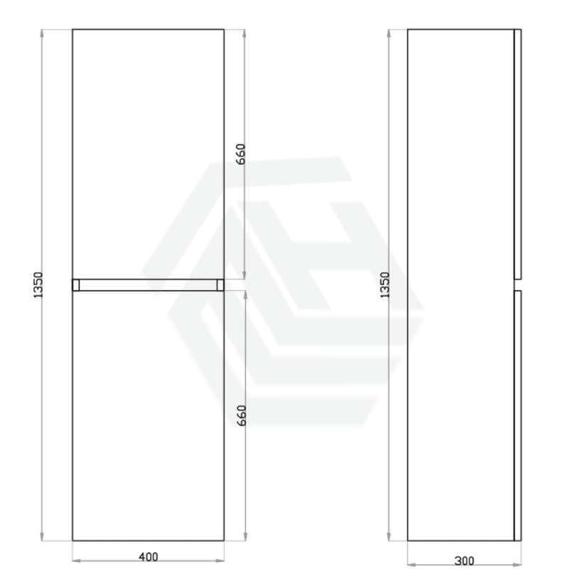 400X300X1350Mm Wall Hung Bathroom Vanity Tall Boy White Oak Pvc Vacuum Filmed Mdf Board