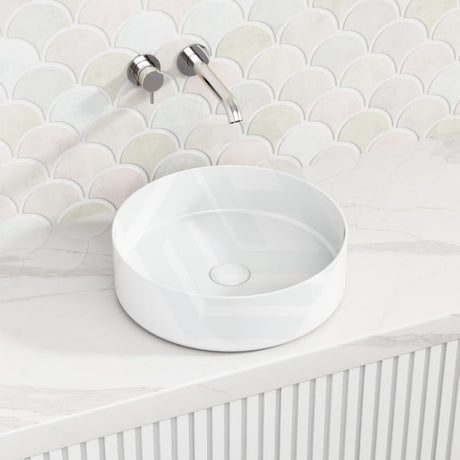 400X400X130Mm Above Counter Basin Gloss White Bathroom Round Ceramic Wash Stripe Pattern Basins