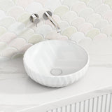 400X400X130Mm Above Counter Basin Matt White Diagonal Pattern Bathroom Round Ceramic Wash Basins