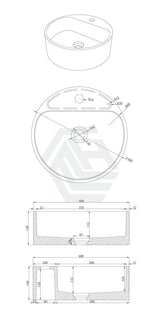 400X400X140Mm Round Above Counter Concrete Basin French Grey Pop Up Waste Included Basins