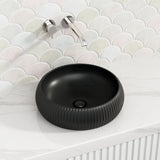 400X400X140Mm Round Bellevue Fluted Above Counter Basin Ceramic Matt Black Basins