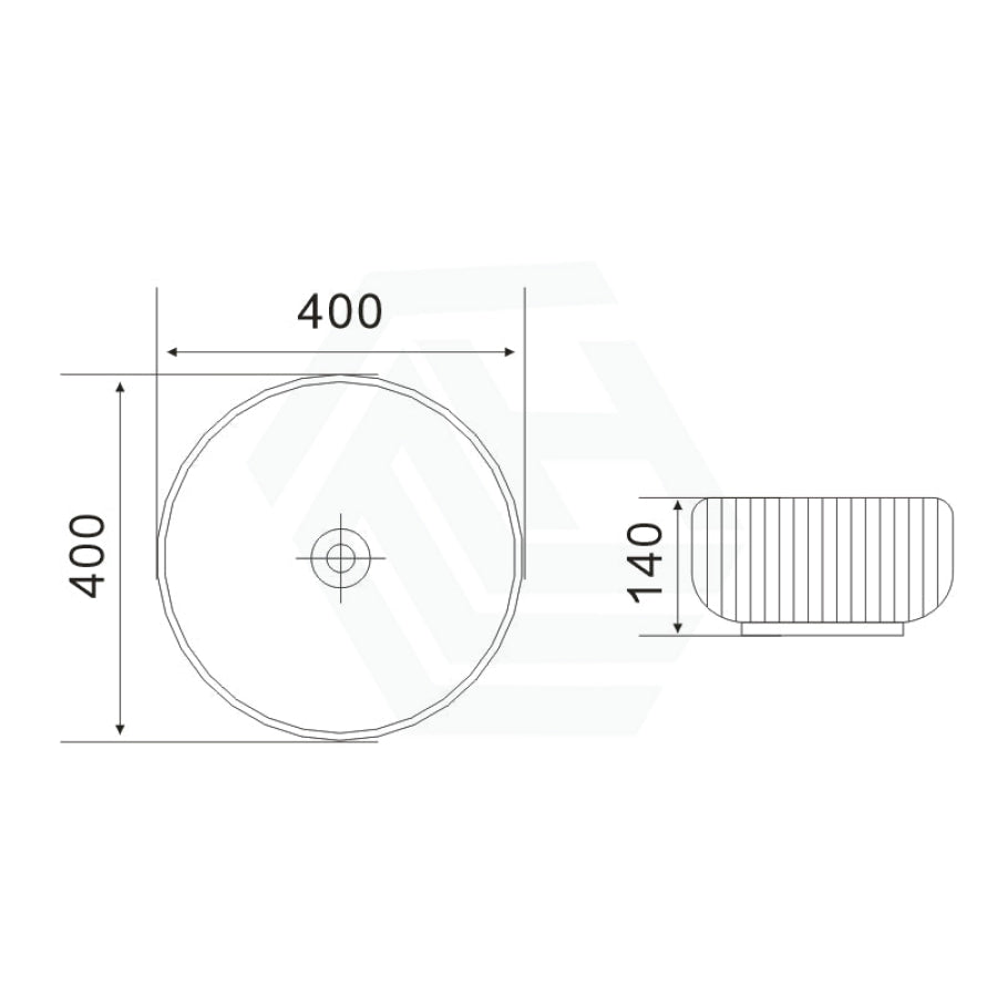 400X400X140Mm Round Bellevue Fluted Above Counter Basin Ceramic Gloss White Basins