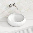 400X400X140Mm Round Bellevue Fluted Above Counter Basin Ceramic Matt White Basins