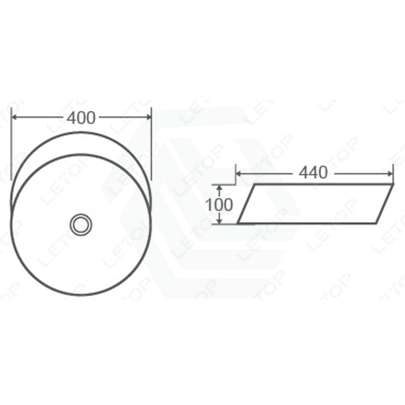 400X440X100Mm Round Gloss White Above Counter Ceramic Basin Top