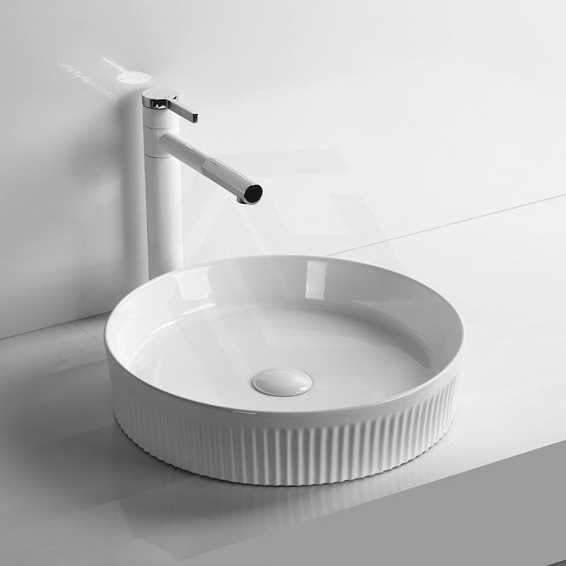 405X405X100Mm Round Above Counter Ceramic Basin Gloss White Basins