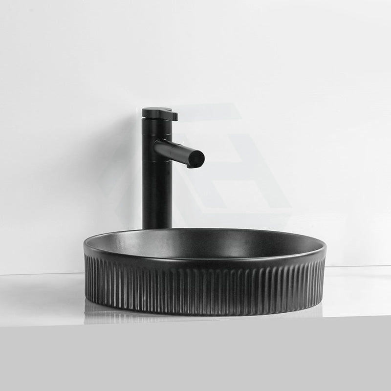 405X405X100Mm Round Above Counter Ceramic Basin Matt Black Basins