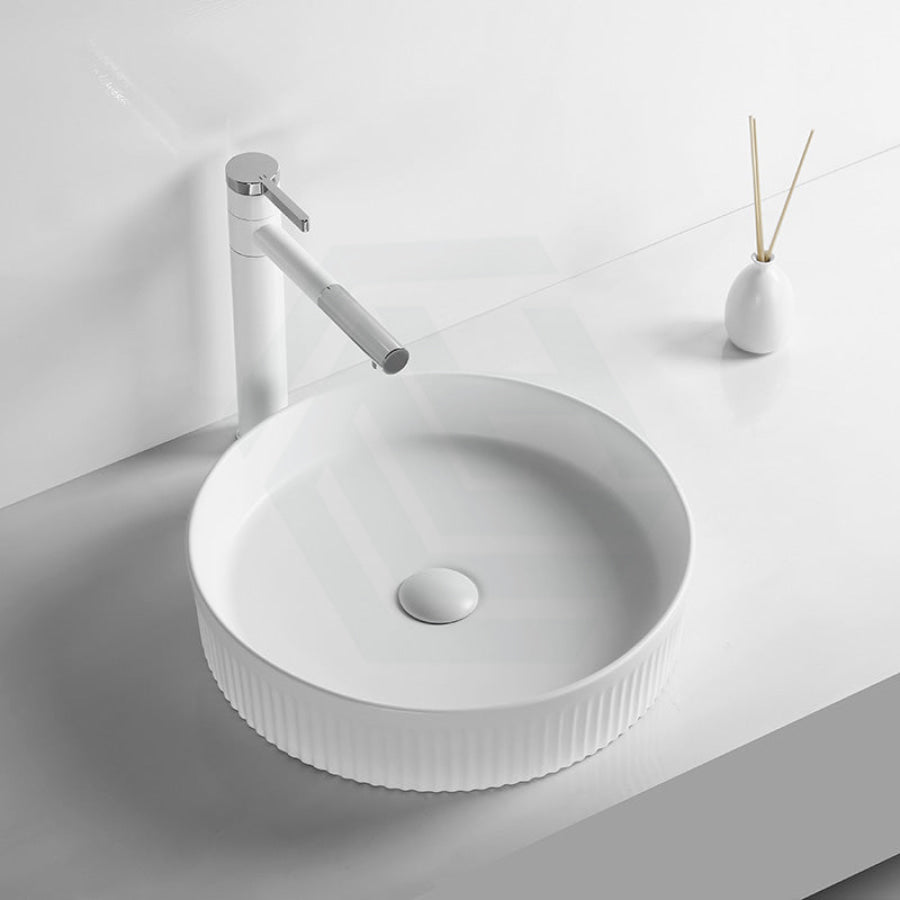 405X405X100Mm Round Above Counter Ceramic Basin Matt White Basins