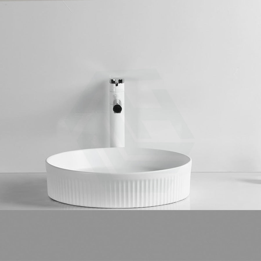 405X405X100Mm Round Above Counter Ceramic Basin Matt White Basins