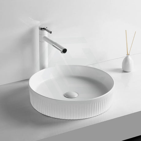 405X405X100Mm Round Above Counter Ceramic Basin Matt White Basins